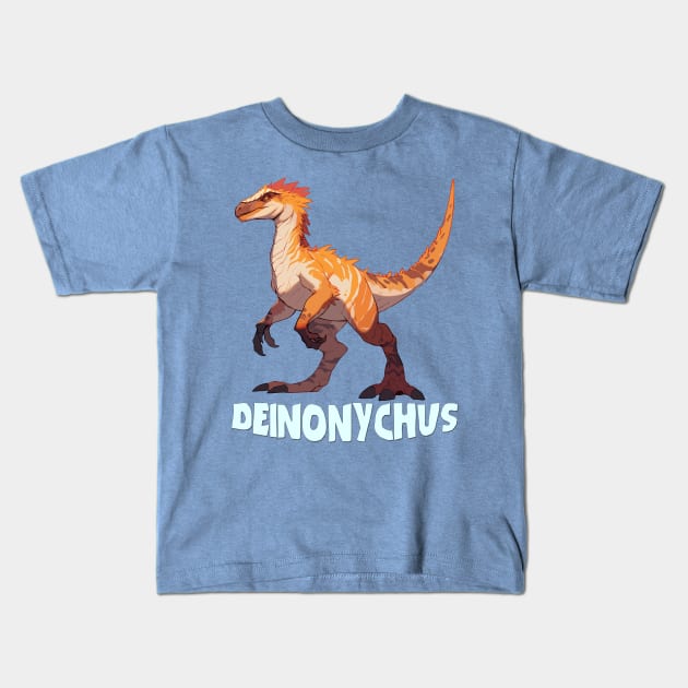 Deinonychus Dinosaur Design Kids T-Shirt by Terra Fossil Merch